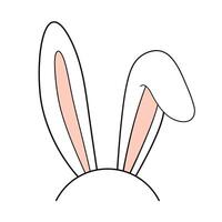 Cute Bunny Ears Illustration. A pair of bunny ears, with the top of the rabbits head. The ears are tall, outlined in black, with soft pink inner details. vector
