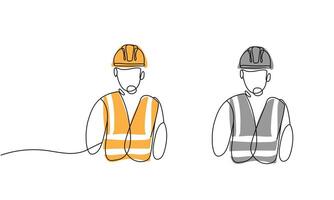 Two men in safety vests with one holding a cord vector