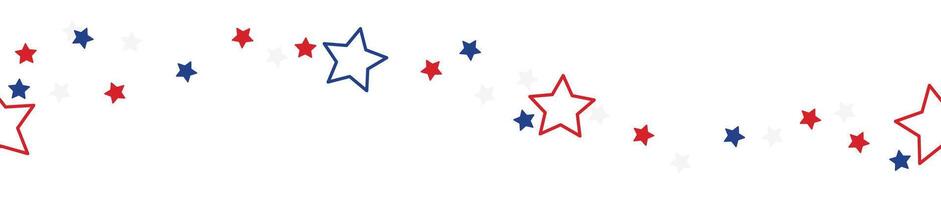 4th of July scattered stars seamless border pattern isolated on transparent background. American USA Independence day clip art. Flat illustration vector
