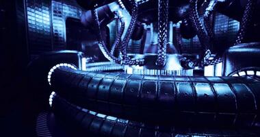 CGI Futuristic energy generator with intricate design in a dimly lit environment video