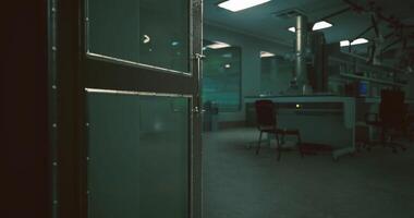 CGI Open door revealing a quiet, modern laboratory environment in the afternoon video