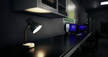 CGI Workstation illuminated by desk lamp in a modern office environment video