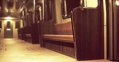 CGI Empty subway car interior during late night hours in a quiet urban setting video