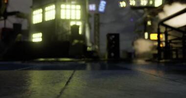 CGI Urban nighttime landscape featuring illuminated buildings and mist video