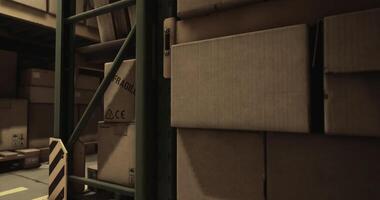 CGI Boxes stacked in a warehouse during daytime showcasing organized storage video