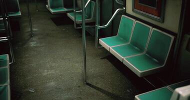 CGI Empty subway car with green seats and a clean floor during off peak hours video