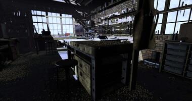 CGI Old workshop interior with tools and natural light showcasing rustic charm video
