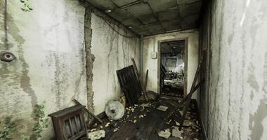 CGI Abandoned interior of a dilapidated building with overgrown vegetation video