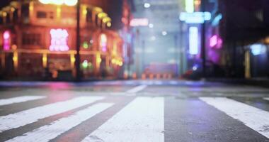 CGI Bright neon lights illuminate empty street in urban nightlife setting video