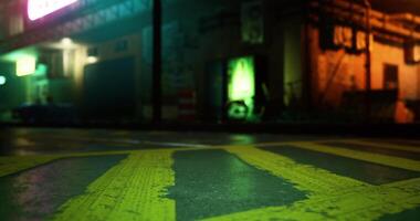CGI Urban night scene featuring colorful wall and bright ground markings video