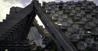 CGI Modern architecture showcases unique design in urban landscape near sunset video