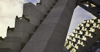 CGI Modern architecture features geometric shapes and greenery in urban landscape video