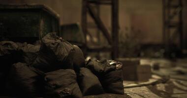 CGI Trash bags piled in a neglected urban setting at dusk video