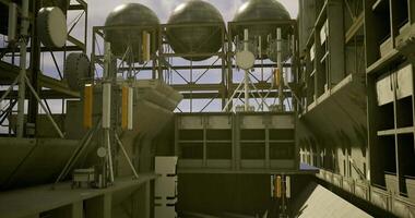 CGI View from below of industrial site with storage tanks and equipment video