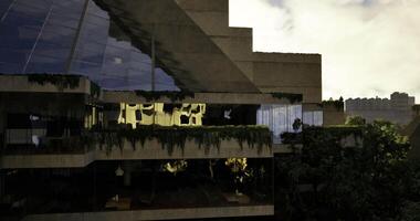 CGI Modern architecture blend with nature in urban setting during daylight hours video