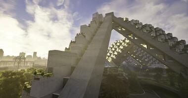 CGI Modern architectural structure in an urban landscape under a bright sky video
