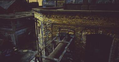CGI Urban decay captured in abandoned building with intricate brickwork at dusk video