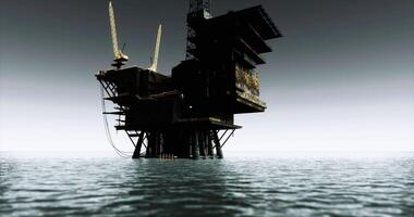 CGI Oil rig stands tall against calm waters during twilight hours video