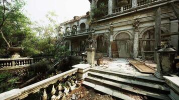 The CGI Ruins of an old European mansion overgrown with vegetation in daylight video