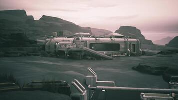 The CGI Colonist base established on a distant planet during twilight hours video