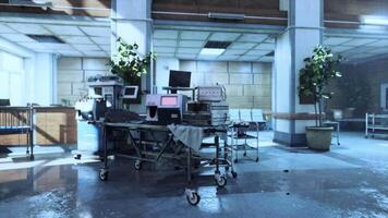 Art of CGI Abandoned hospital interior with medical equipment left in disarray video