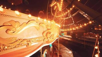 CGI Empty amusement park at night with illuminated rides and quiet atmosphere video