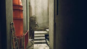 CGI Exploring the dark concrete corridors of an industrial building at dusk video
