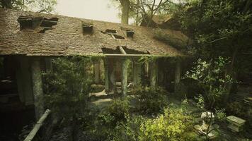 CGI Ruins of an old European mansion surrounded by overgrown vegetation. video