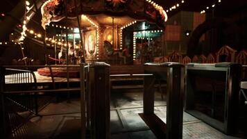 The CGI Empty amusement park at night with illuminated carousel and quiet surroundings video