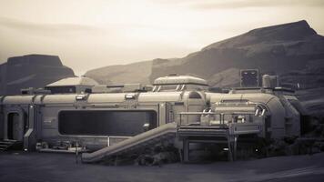 The Art of CGI Colonist base established on a distant planet surrounded by rocky terrain video