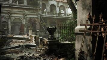 CGI Exploring the overgrown ruins of an old European mansion in daylight video