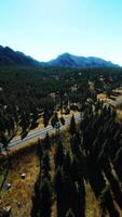 CGI aerial view of mountain road and forest video