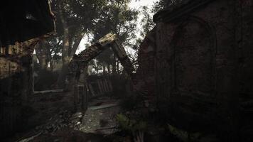 The concept of CGI Abandoned structure overtaken by nature in a dense forest during daylight video