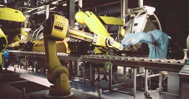 The concept CGI Advanced robotic arms operate in a modern manufacturing facility video