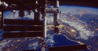 Concept CGI View of the International Space Station orbiting Earth at night video