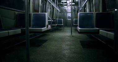 The CGI Empty subway train interior during late night hours in urban environment video