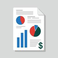 Financial report with pie charts and bar graphs illustrating business data and economic analysis in blue red and green colors vector