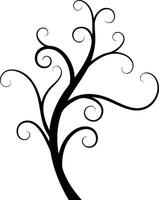 Abstract black swirl tree silhouette with curling branches on white background digital art vector