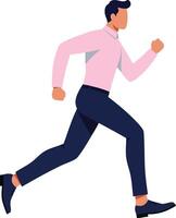Man running fast in casual clothes with pink shirt and dark pants on white background in dynamic motion vector