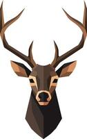 Polygon style deer head with large antlers in geometric design and brown color tones illustration vector