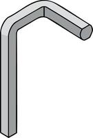Metal hexagonal bent rod with two connected straight sections in minimalist isometric view for industrial design vector