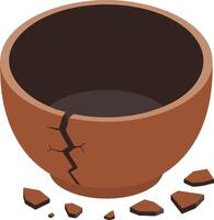 Broken clay pot with scattered fragments isolated on white background in simple style vector