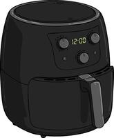 Black digital air fryer with control knobs and timer display for easy cooking and healthy meals vector