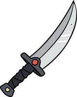 Curved sword with black handle and red button in cartoon style illustration vector