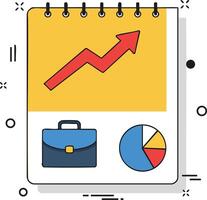Business growth concept with upward trend arrow briefcase and pie chart on spiral notebook page vector
