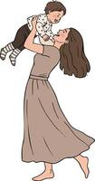 Mother playing with baby child in flowing dress joyful family moment affectionate connection vector