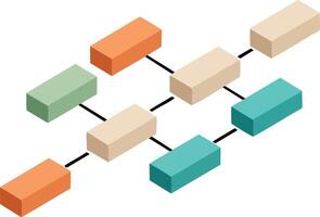 Isometric flowchart diagram with connected colored blocks showing workflow or process visualization in modern design vector