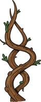 Twisted brown tree branches with small green leaves natural growth illustration vector