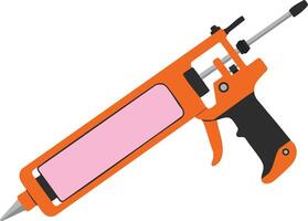 Caulking gun tool with orange body and pink cartridge for sealant application in construction and home repair vector