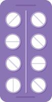 Purple blister pack of white round tablets or pills for health and medicine use in healthcare context vector